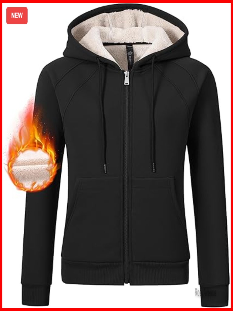 Fleece Lined Zip Up Hoodie Thick Winter Jacket With Pockets